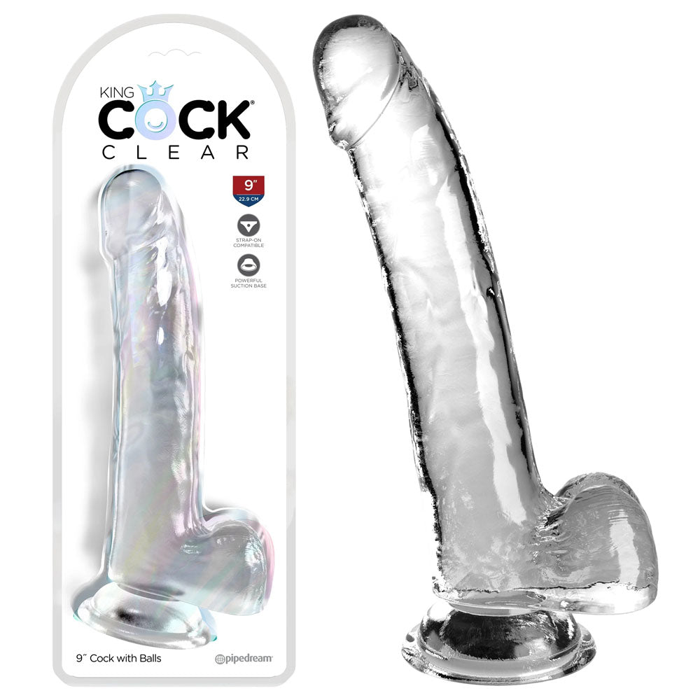 King Cock 9'' Cock with Balls - Clear