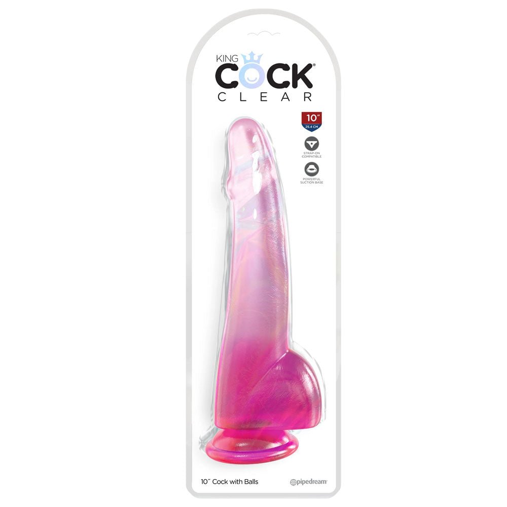 King Cock Clear 10'' Cock with Balls - Pink