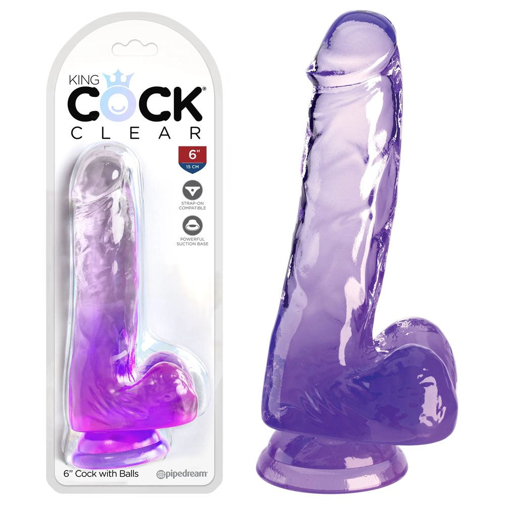 King Cock Clear 6'' Cock with Balls - Purple