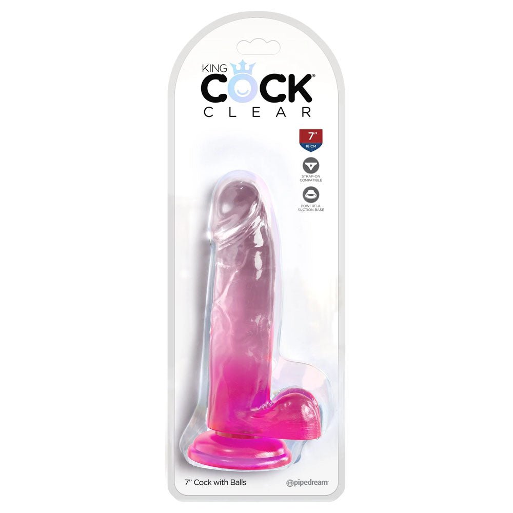 King Cock Clear 7'' Cock with Balls - Pink