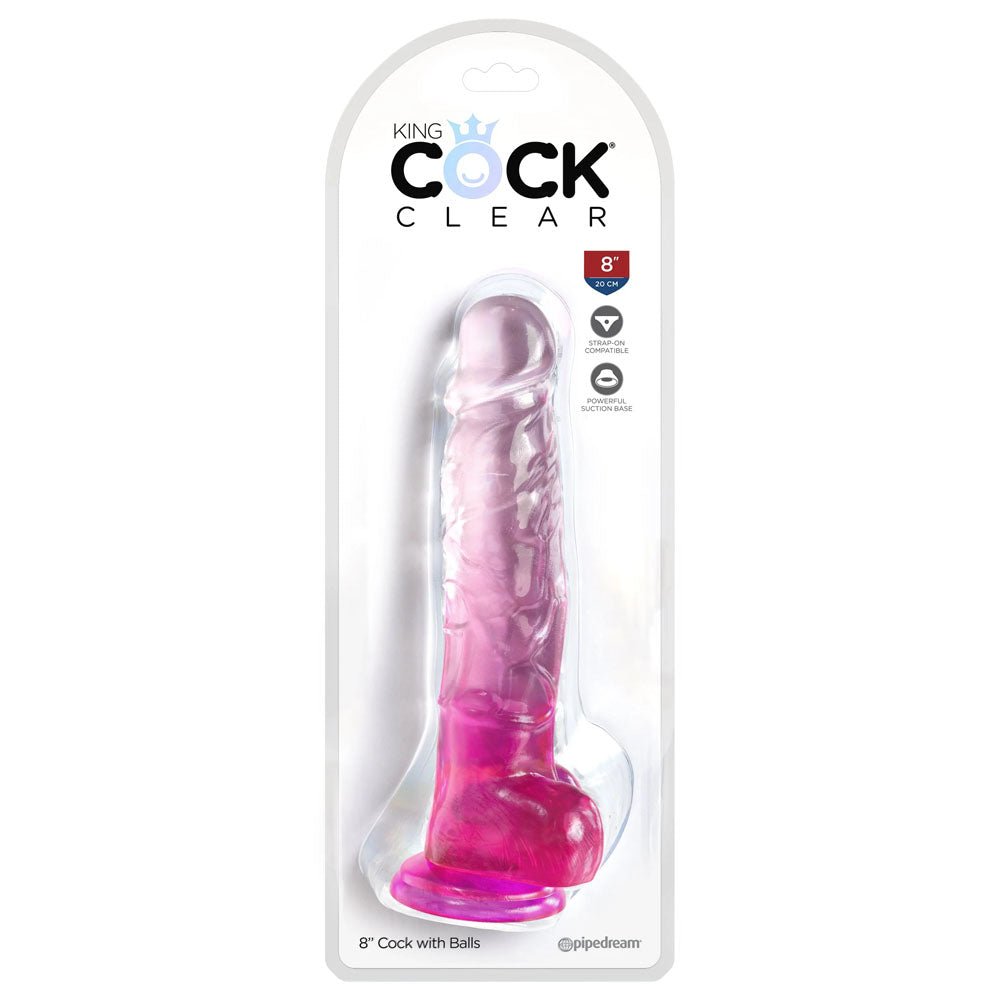 King Cock Clear 8'' Cock with Balls - Pink