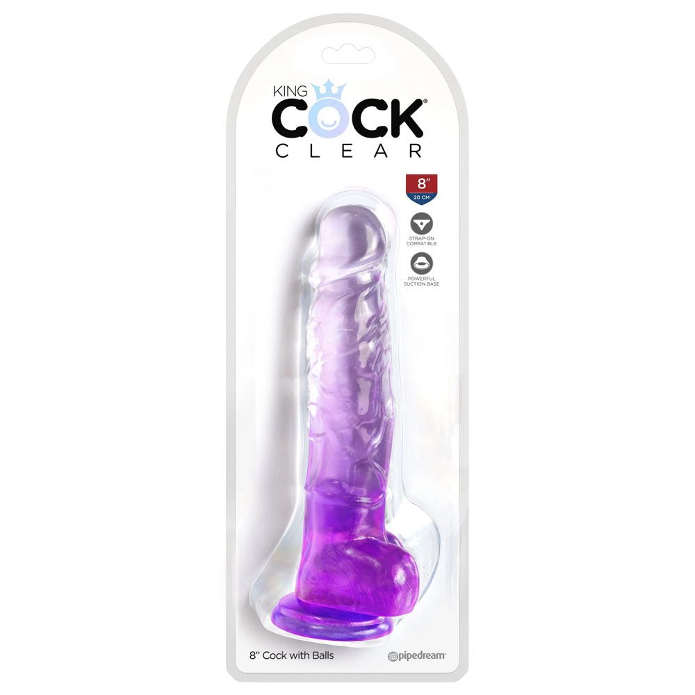 King Cock Clear 8'' Cock with Balls - Purple