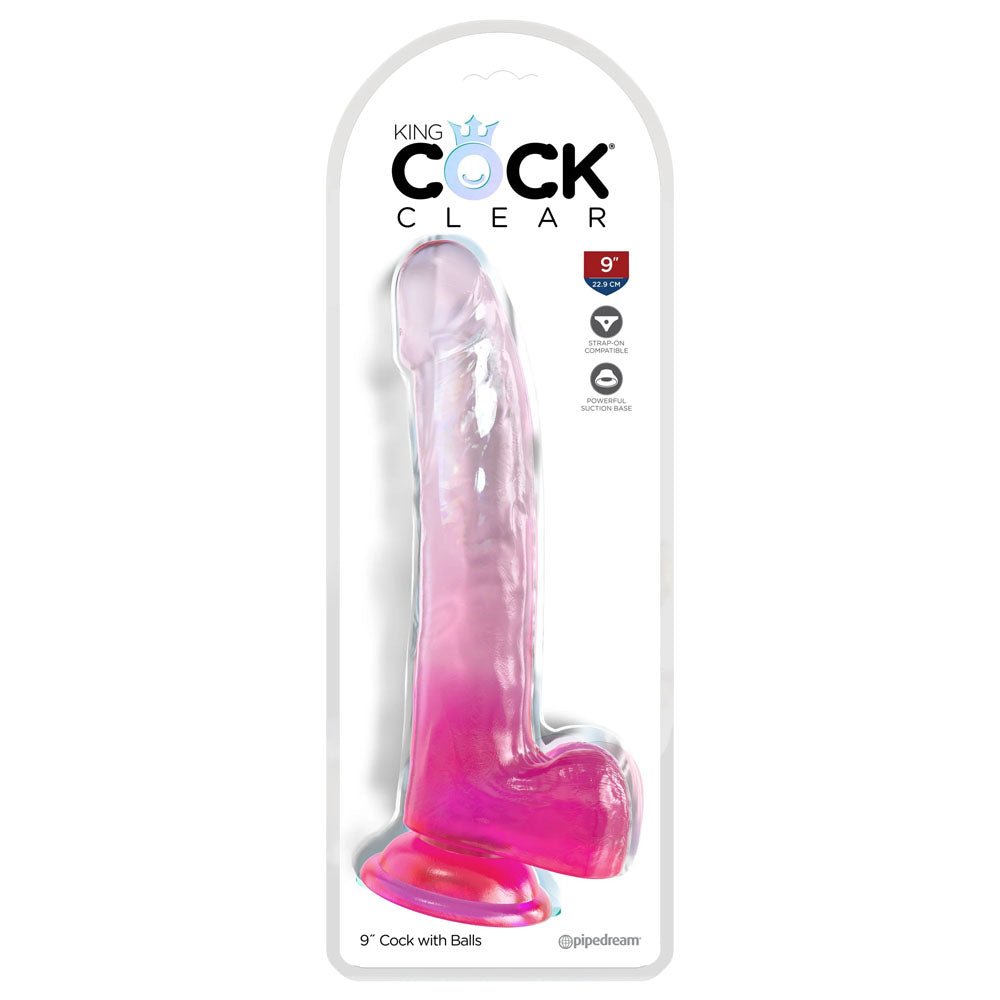 King Cock Clear 9'' Cock with Balls - Pink