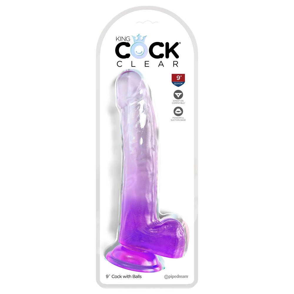 King Cock Clear 9'' Cock with Balls - Purple