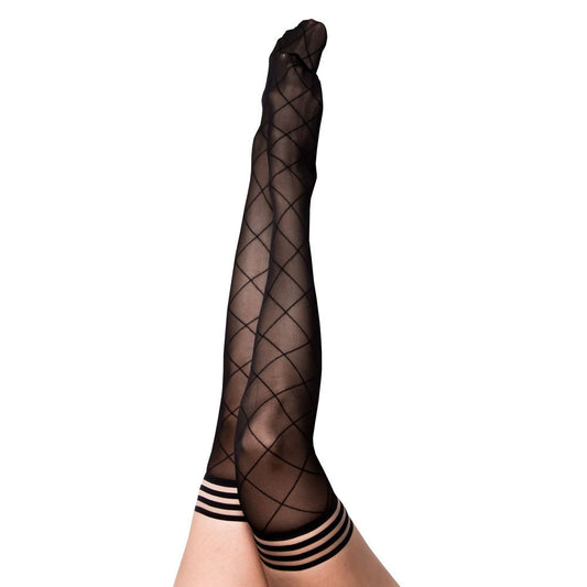 Kixies ANNA Sheer Diamond Thigh Highs Black Size A