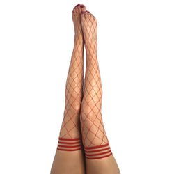 Kixies CLAUDIA Large Diamond Fishnet Thigh Highs Red - Size A