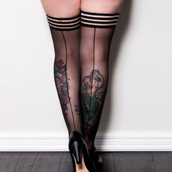 Kixies Lois with Back Seam Thigh Highs Sheer Black Size C