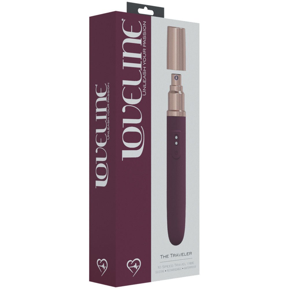 LOVELINE The Traveler Burgundy 17.6 cm USB Rechargeable Vibrator with Lube Applicator