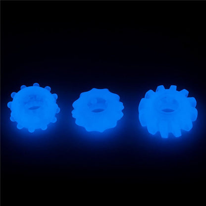 Lumino Play Penis Rings 3 Pack - Glow in the Dark Blue Cock Rings - Set of 3