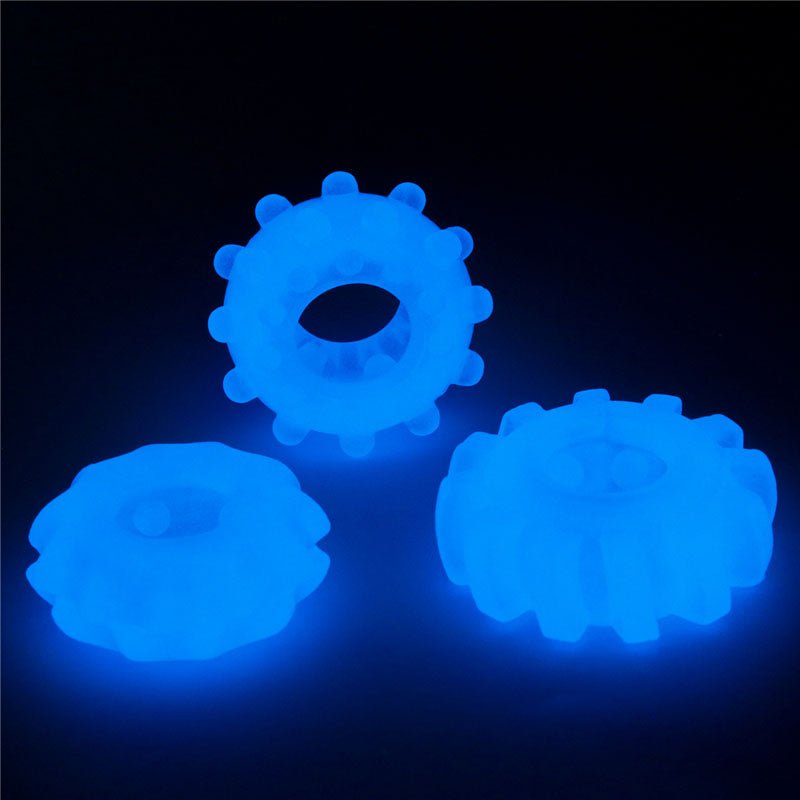 Lumino Play Penis Rings 3 Pack - Glow in the Dark Blue Cock Rings - Set of 3