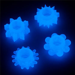 Lumino Play Penis Rings 4 Pack - Glow in the Dark Blue Cock Rings - Set of 4