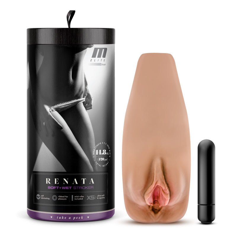 M Elite Soft and Wet - Renata - Tan Vibrating Vagina Stroker