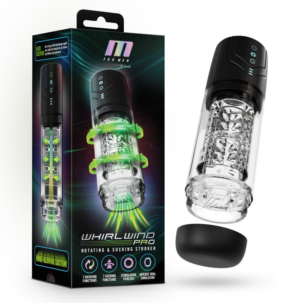 M For Men - Whirlwind Pro - Clear USB Rechargeable Rotating & Sucking Auto Stroker