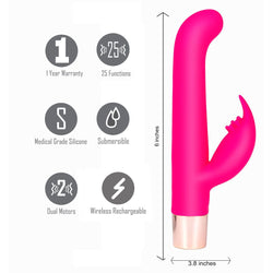 Maia HAILEY PRO Pink 15.2 cm QI Wireless Rechargeable Rabbit Vibrator