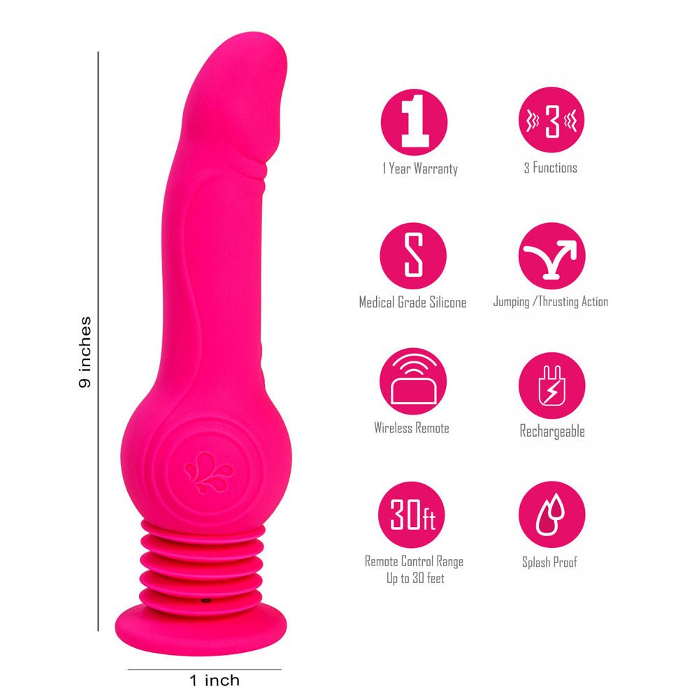 Maia TEGAN Pink 23.6 cm USB Rechargeable Jumping Vibrating Dong with Remote