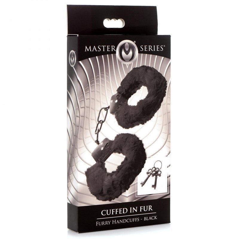 Master Series Cuffed in Fur - Black Fluffy Handcuffs