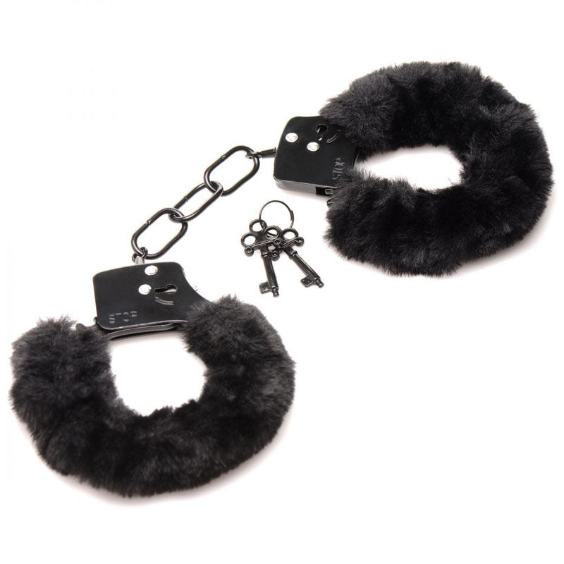 Master Series Cuffed in Fur - Black Fluffy Handcuffs