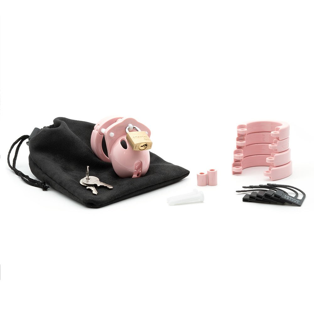 Mini-Me Black Chastity Cock Cage Kit - Pink 1.25 Inch Cock Cage Kit
