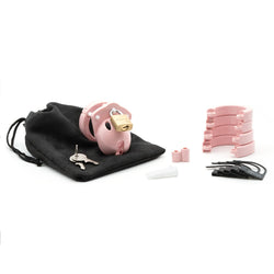 Mini - Me Black Chastity Cock Cage Kit - Pink 1.25 Inch Cock Cage Kit