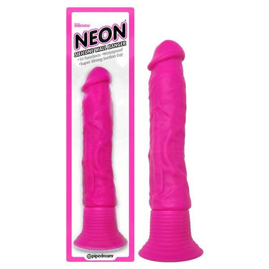 Neon Silicone Wall Banger Pink 15.2 cm (6'') Vibrating Dong with Suction Cup Base