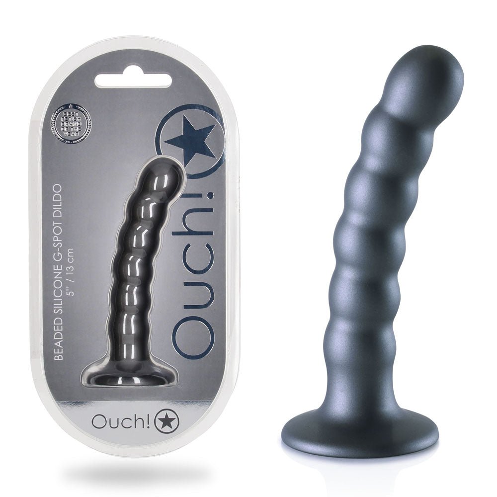 OUCH! Beaded Silicone G - Spot Dildo - Grey 5'' / 13cm