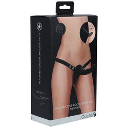 OUCH! Dual Silicone Ridged Strap-On - Black Double Ended Strap-On