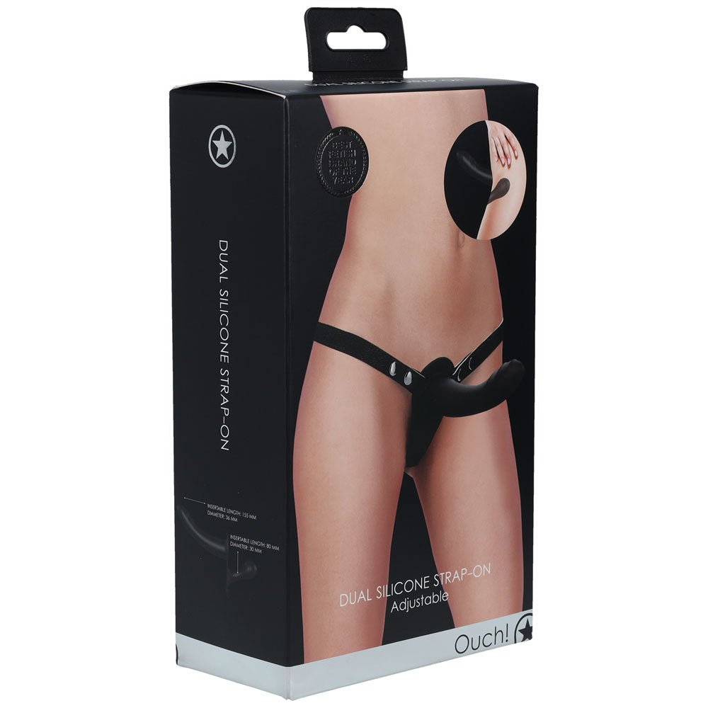 OUCH! Dual Silicone Strap-On - Black Double Ended Strap-On