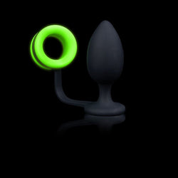 OUCH! Glow In The Dark Butt Plug with Cock Ring - Black 9.8 cm Butt Plug with Glow in Dark Cock Ring