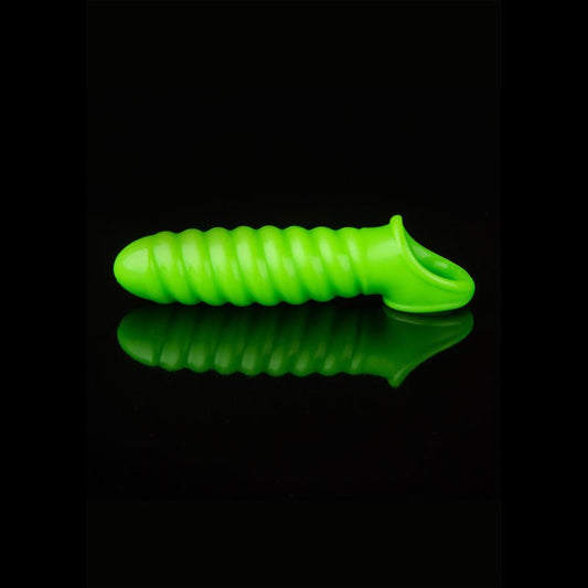 OUCH! Glow In The Dark Swirl Stretchy Penis Sleeve - Glow in Dark 15 cm Penis Extension Sleeve