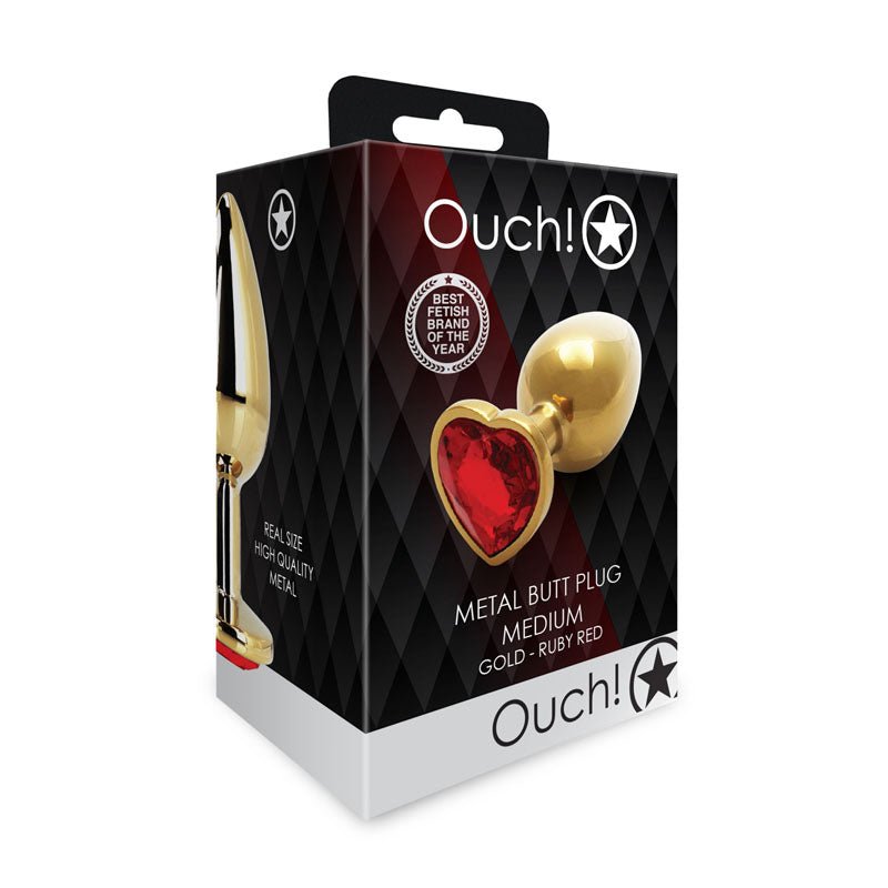 OUCH! Heart Gem Gold Butt Plug - Medium