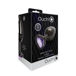 OUCH! Heart Gem Gunmetal Butt Plug - Large