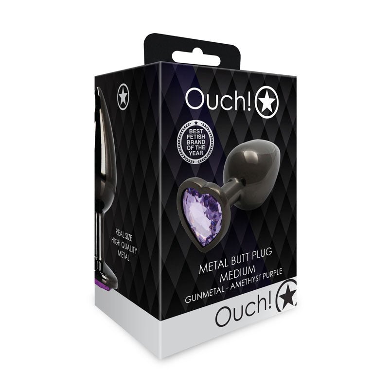 OUCH! Heart Gem Gunmetal Butt Plug - Medium