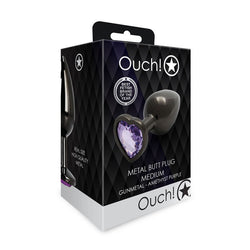 OUCH! Heart Gem Gunmetal Butt Plug - Medium