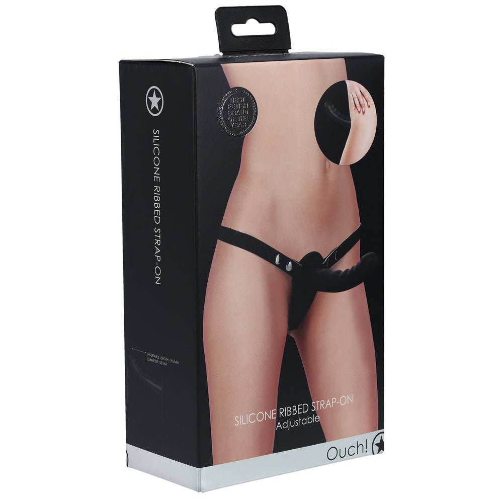 OUCH! Silicone Ribbed Strap-On Black