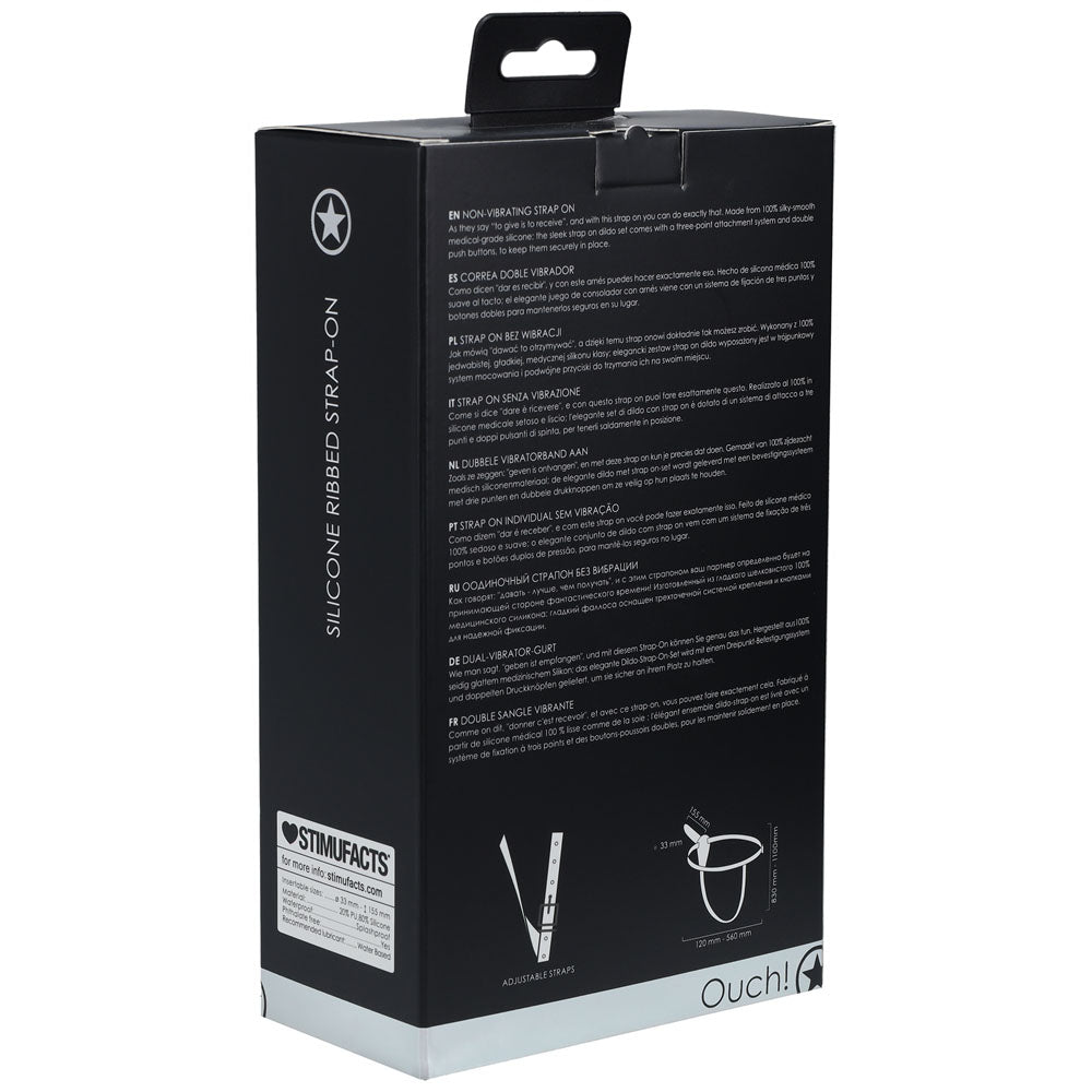 OUCH! Silicone Ribbed Strap-On Black