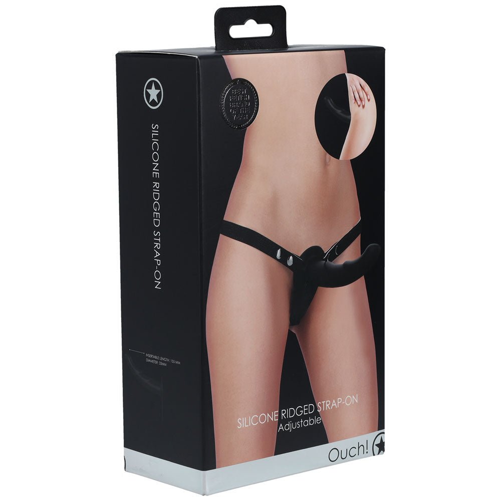 OUCH! Silicone Ridged Strap - On - Black Strap - On