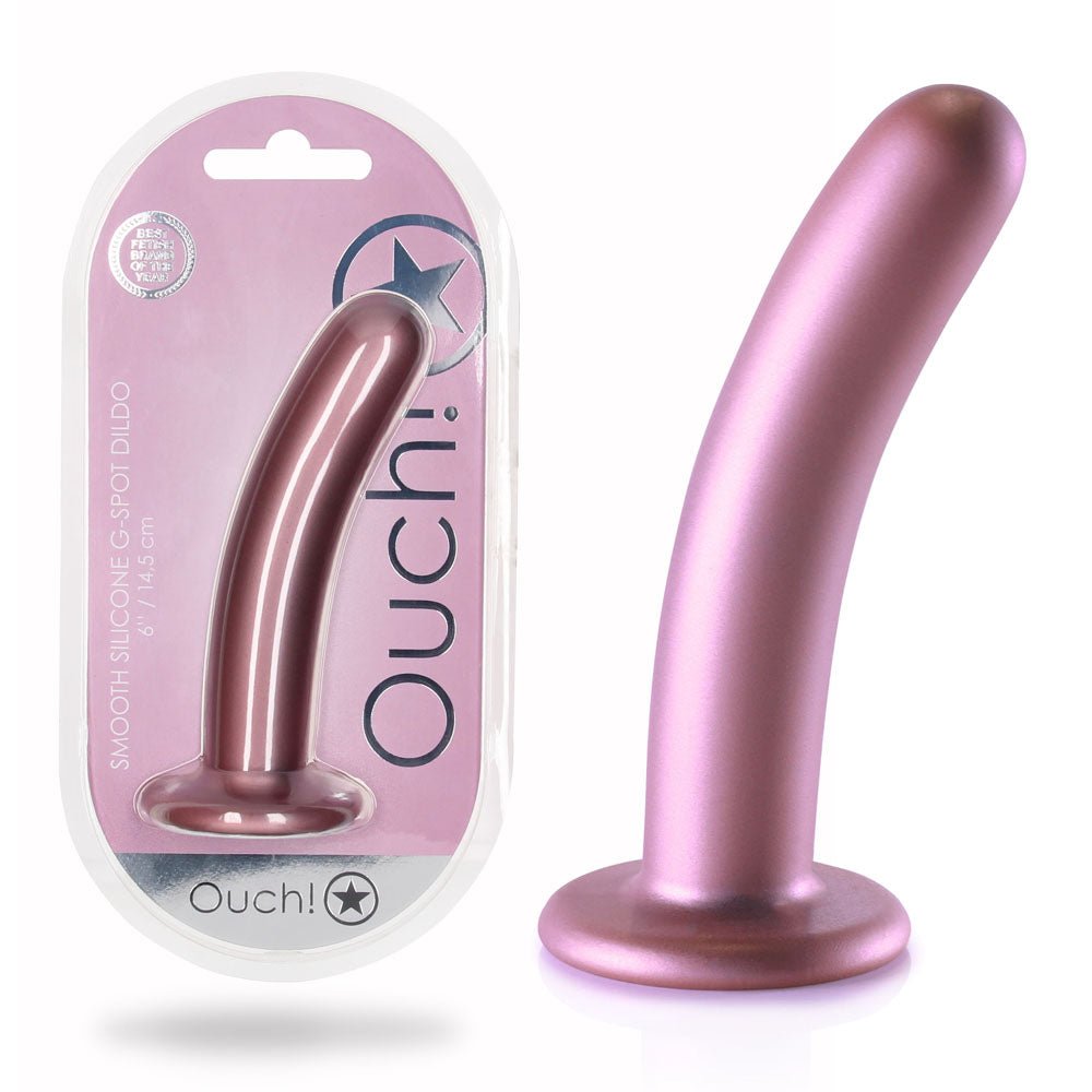 OUCH! Smooth Silicone G-Spot Dildo - Rose Gold 6'' / 14.5 cm