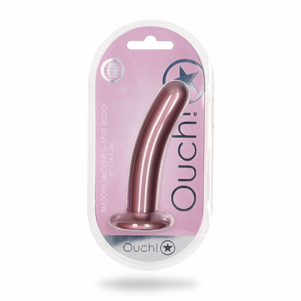 OUCH! Smooth Silicone G-Spot Dildo - Rose Gold 6'' / 14.5 cm