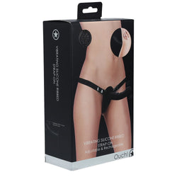 OUCH! Vibrating Silicone Ribbed Strap - On - Black USB Rechargeable