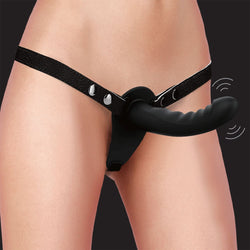 OUCH! Vibrating Silicone Ribbed Strap - On - Black USB Rechargeable