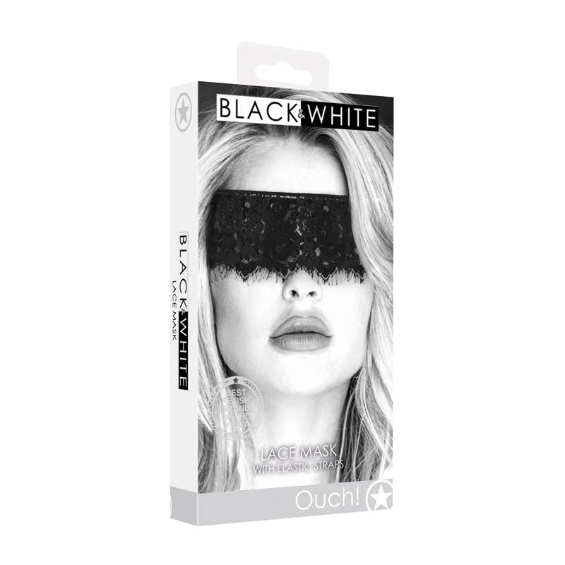 OUCH! & White Lace Mask With Elastic Straps - Black Eye Restraint