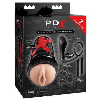 PDX Elite Ass - gasm Vibrating Kit - Black Male Kit - 11 Piece Set