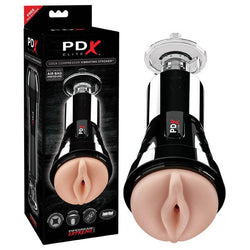 PDX Elite Cock Compressor Vibrating Stroker - Flesh USB Rechargeable Vibrating Pussy Stroker with Suction Base