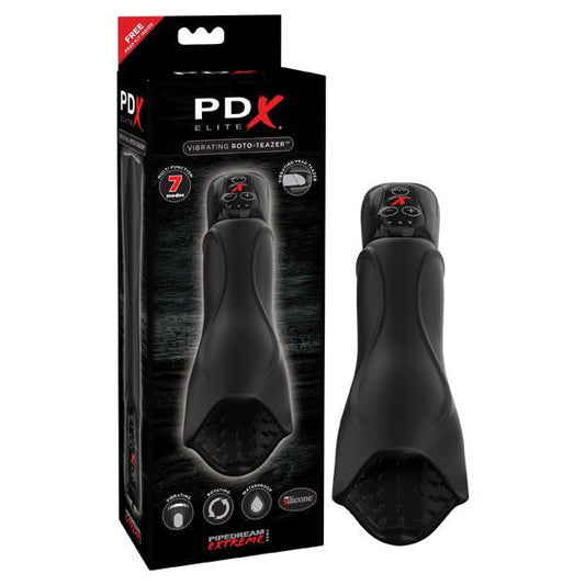 PDX Elite Vibrating Roto - Teazer - Black Vibrating Masturbator