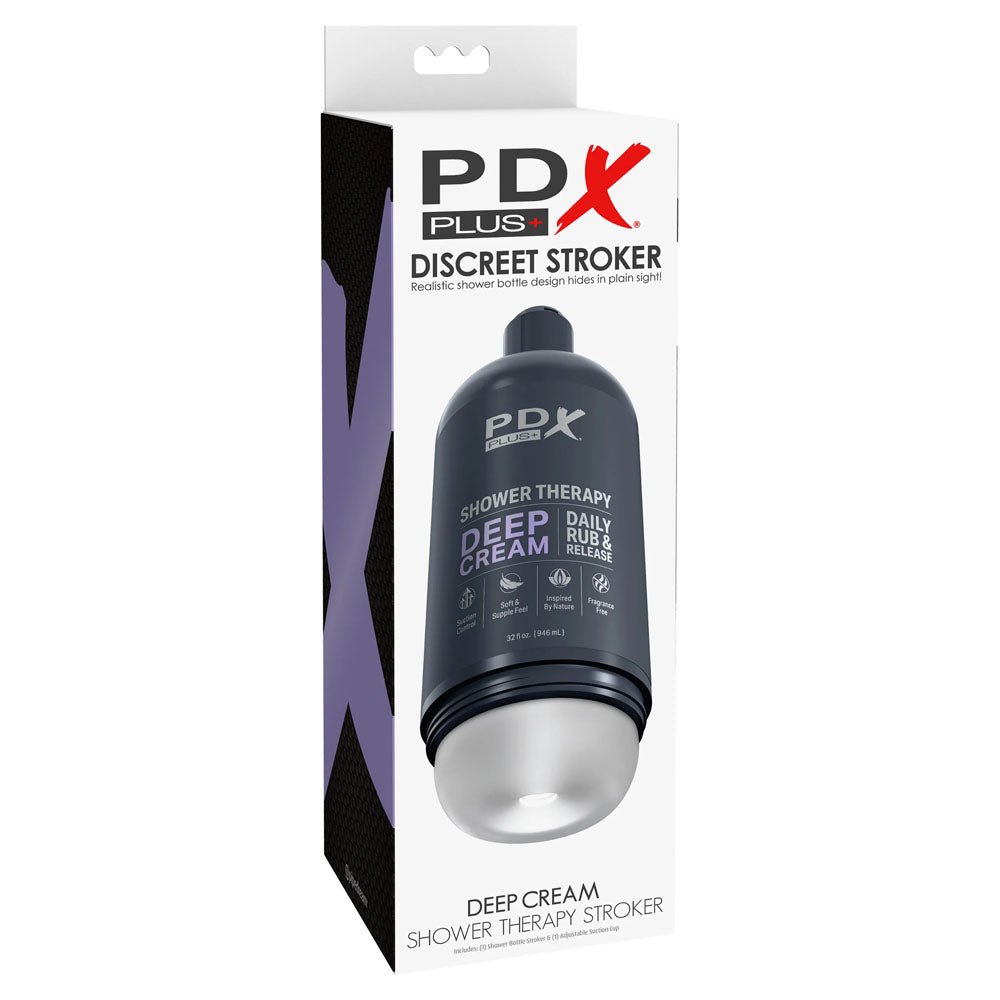 PDX Plus Shower Therapy - Deep Cream - Frosted Clear Discreet Stroker with Suction Base