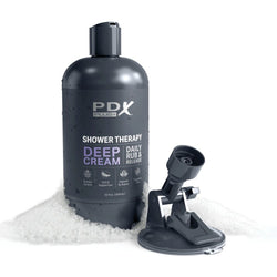 PDX Plus Shower Therapy - Deep Cream - Frosted Clear Discreet Stroker with Suction Base