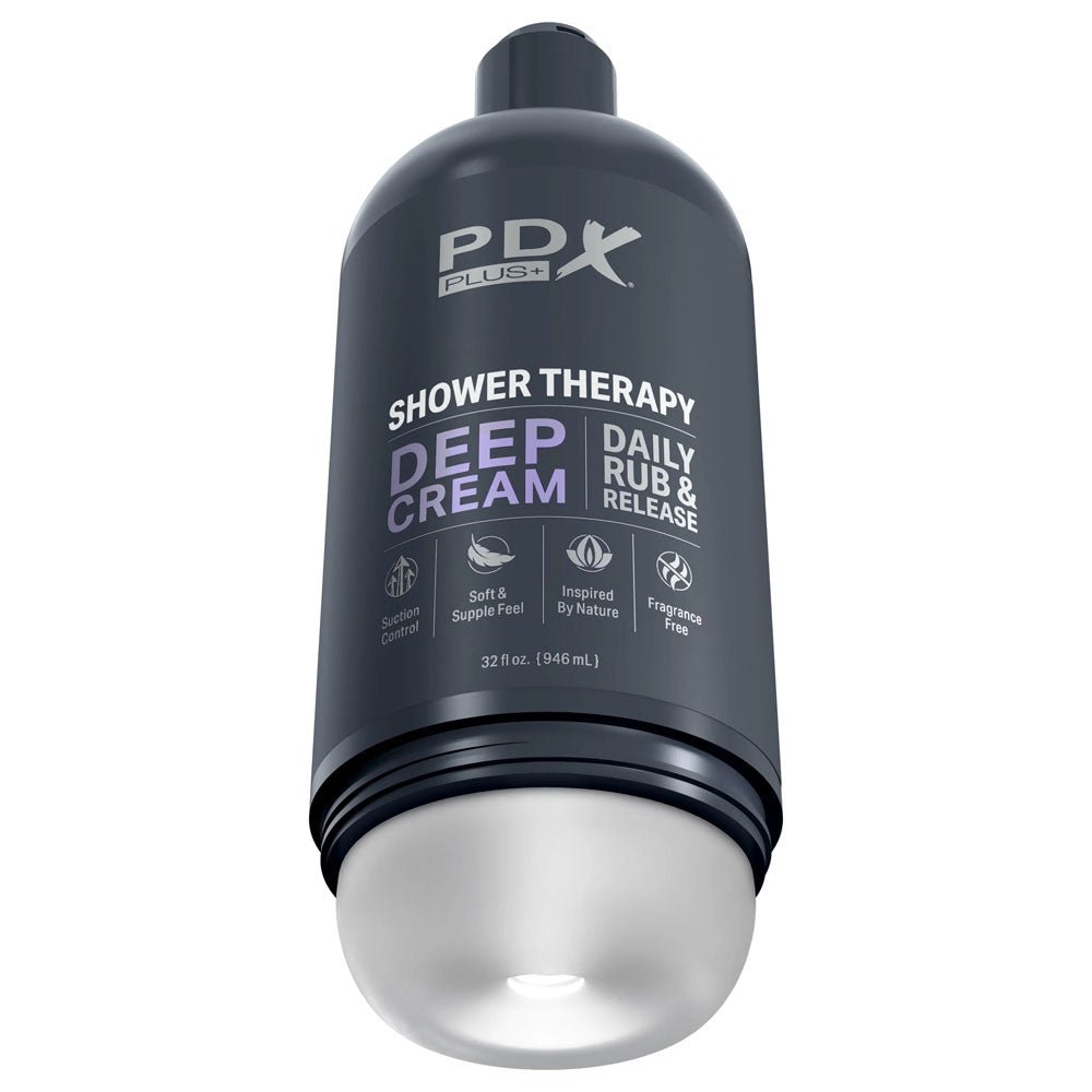 PDX Plus Shower Therapy - Deep Cream - Frosted Clear Discreet Stroker with Suction Base