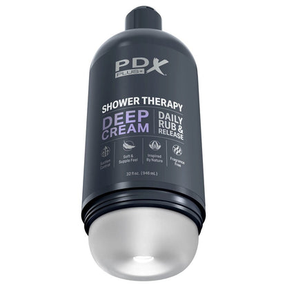 PDX Plus Shower Therapy - Deep Cream - Frosted Clear Discreet Stroker with Suction Base