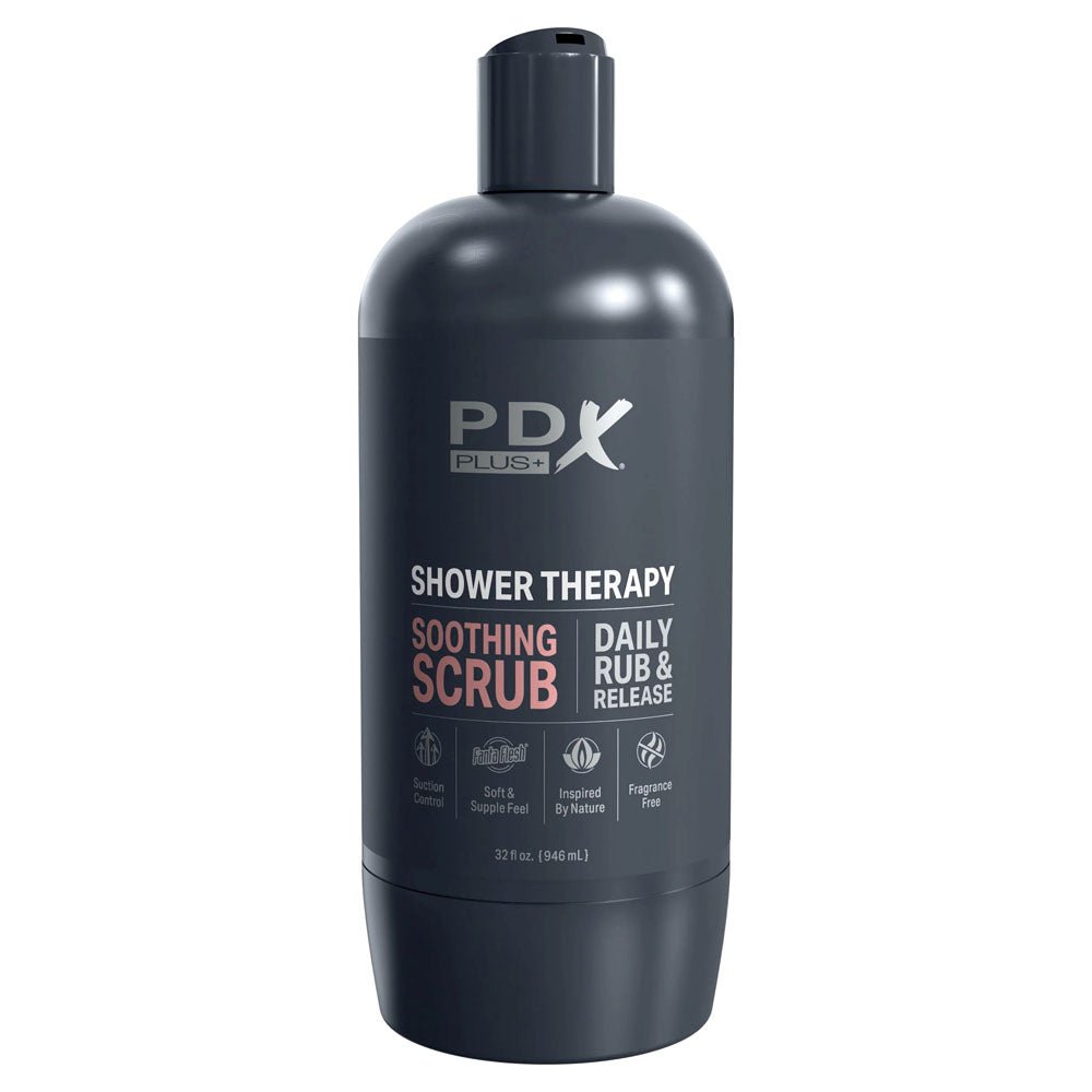 PDX Plus Shower Therapy - Soothing Scrub - Tan Discreet Stroker with Suction Base