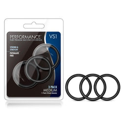 Performance VS1 Pure Premium Silicone Cockrings Black Medium Set of 3